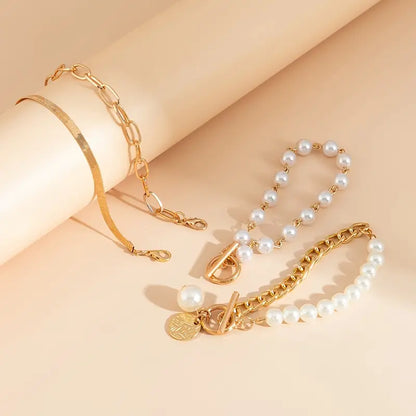 Parure 4 Bracelets Chic Serpent Perles et Mailles | Or