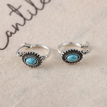 Boucles d'Oreilles Créoles Crête Turquoise | Or Blanc