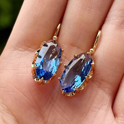 Boucles d'Oreilles Floraison Bleue Dorée | Or