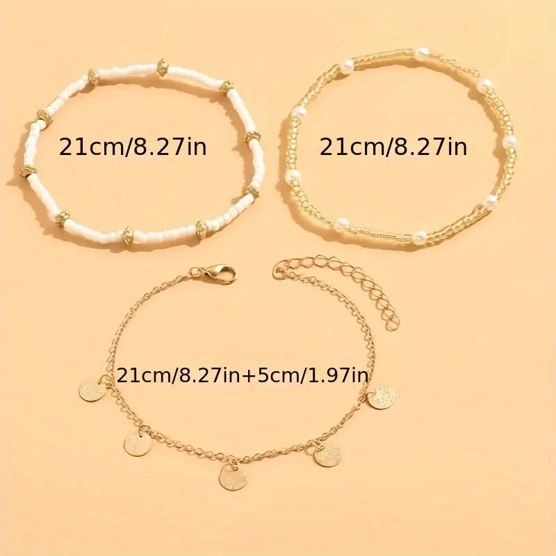 Parure 3 Bracelets de Cheville Multicouches Charme Côtier | Or