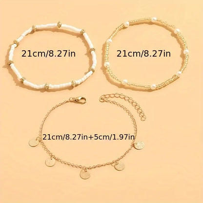 Parure 3 Bracelets de Cheville Multicouches Charme Côtier | Or