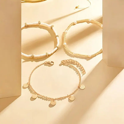 Parure 3 Bracelets de Cheville Multicouches Charme Côtier | Or