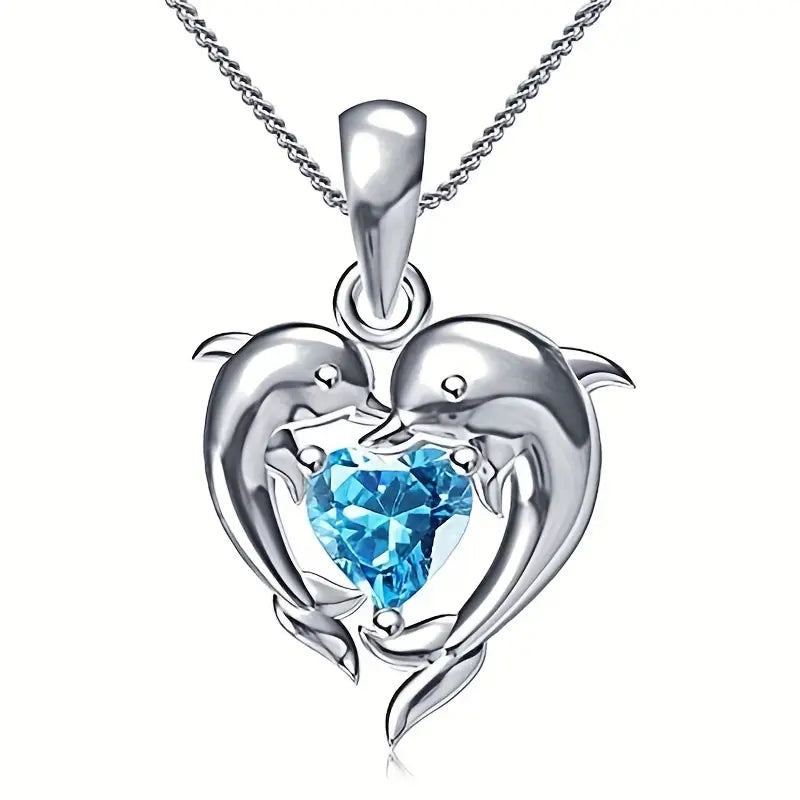 Collier Jumelles Cœur Océan | Or Blanc