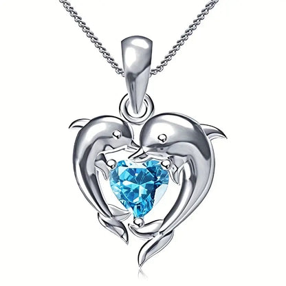 Collier Jumelles Cœur Océan | Or Blanc