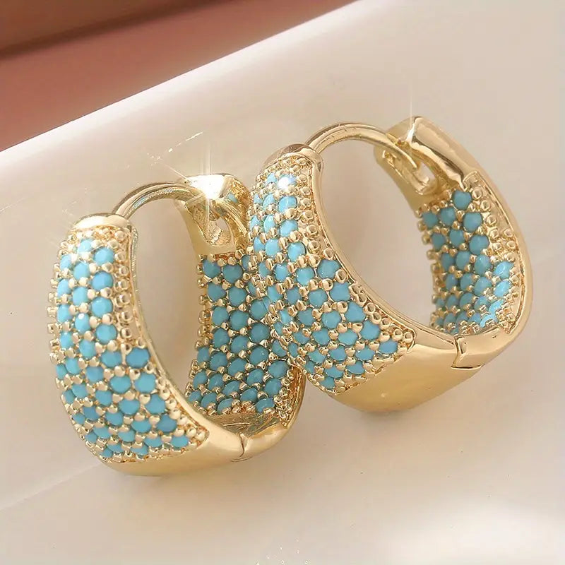 Boucles d'Oreilles Créoles Perles Turquoise Dorées | Or