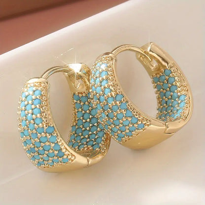 Boucles d'Oreilles Créoles Perles Turquoise Dorées | Or