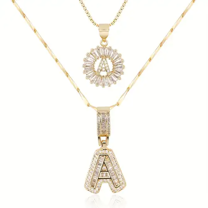 Parure Collier Initiales Pavé | Or Blanc