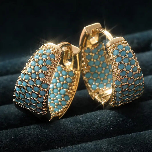 Boucles d'Oreilles Créoles Perles Turquoise Dorées | Or