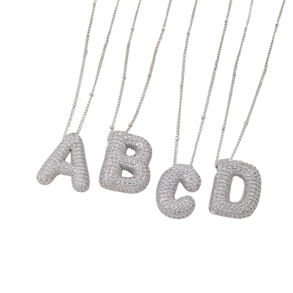 Parure Collier Initiales Bulle | Or Blanc