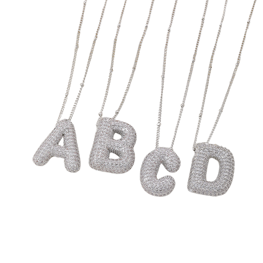 Parure Collier Initiales Bulle | Or Blanc