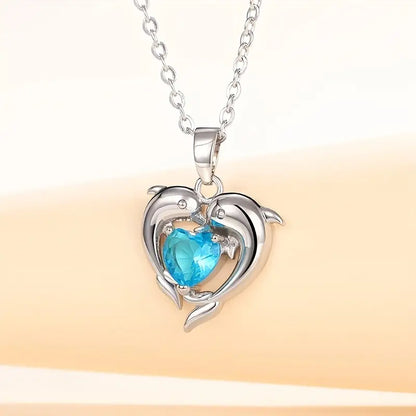 Collier Jumelles Cœur Océan | Or Blanc