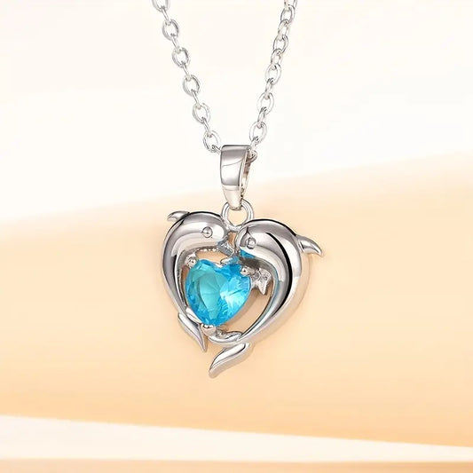Collier Jumelles Cœur Océan | Or Blanc
