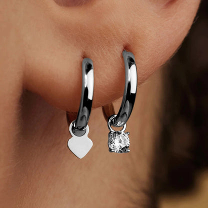 Boucles d'Oreilles Créoles Pierre Larmes de Lune | Or Blanc