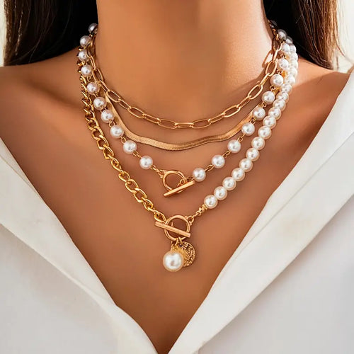Parure Collier Chaîne Serpent Vintage Perle et Or | Or