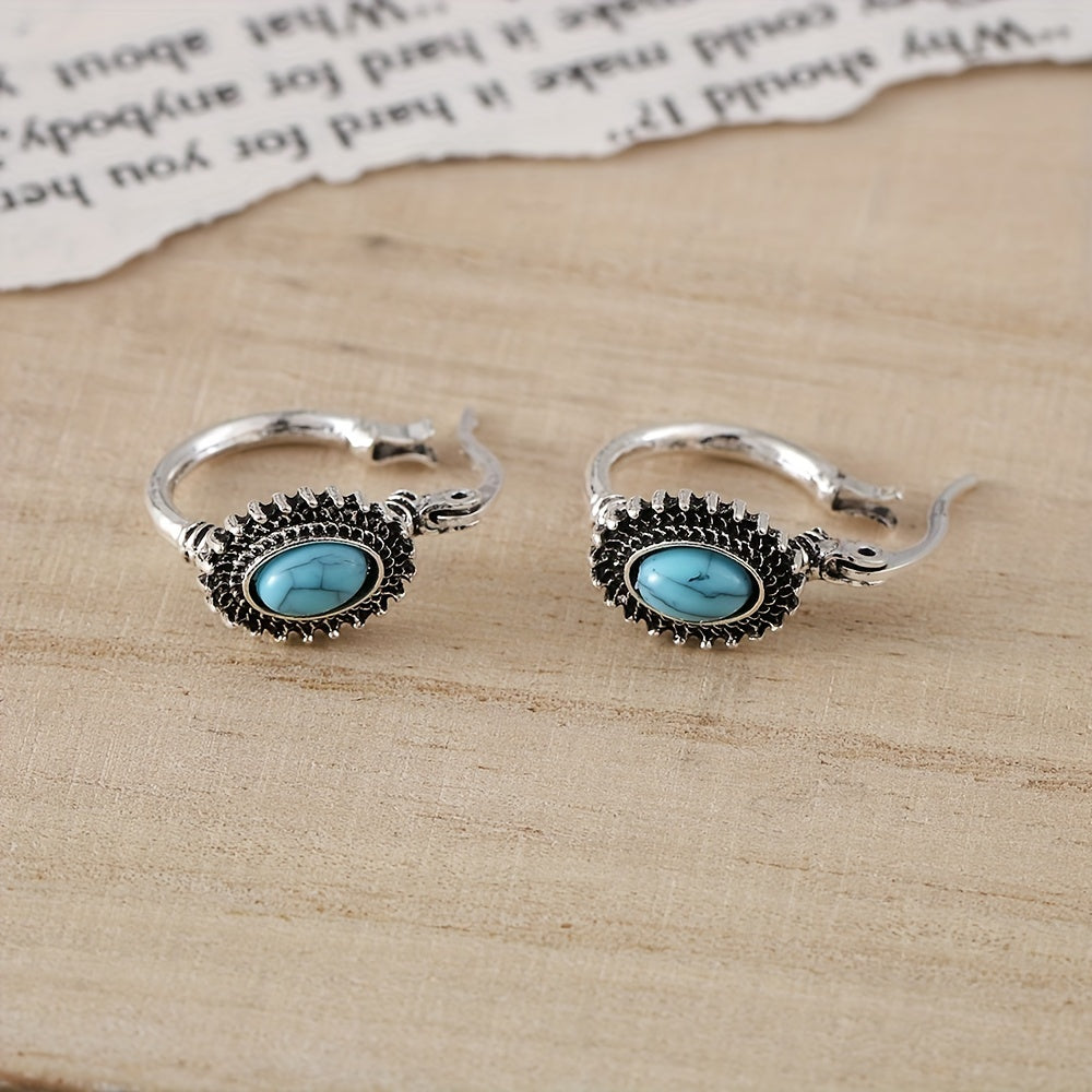 Boucles d'Oreilles Créoles Crête Turquoise | Or Blanc