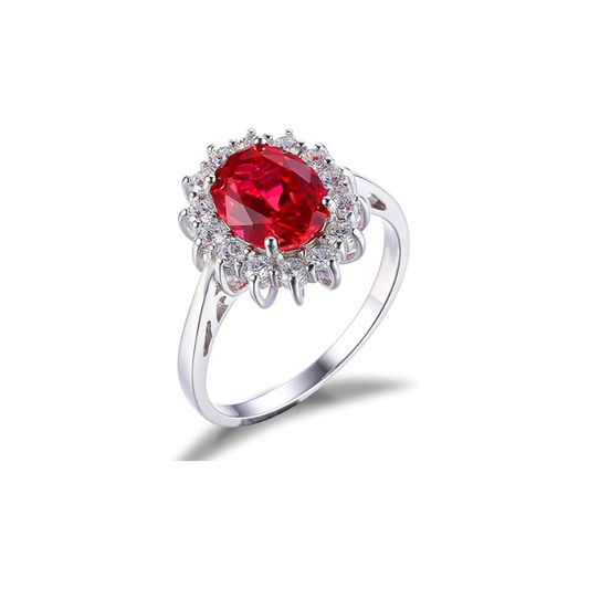 Bague Halo Rubis Classique | Or Blanc