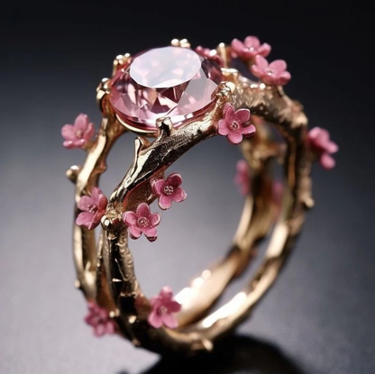 Bague Fleur Rose Cristal Élégante | Or