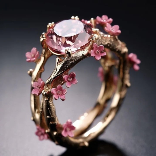 Bague Fleur Rose Cristal Élégante | Or