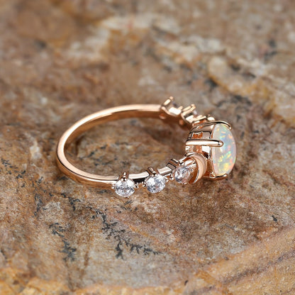 Bague Croissant de Lune Opale | Or Rose