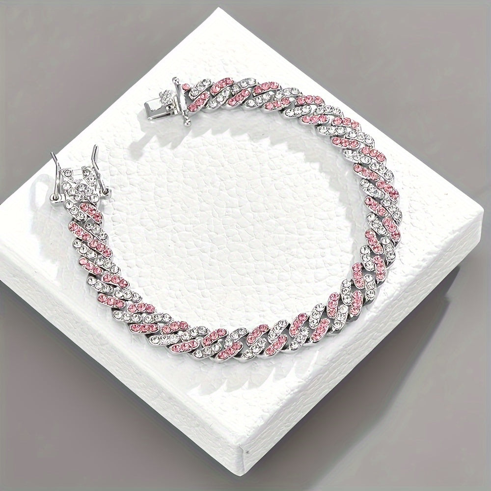 Bracelet Maille Cubaine Blush Arctique | Or Blanc