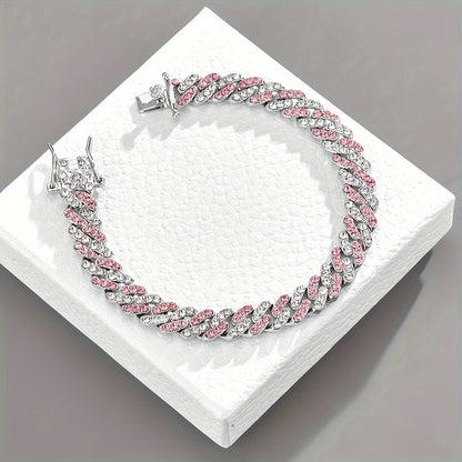 Bracelet Maille Cubaine Blush Arctique | Or Blanc