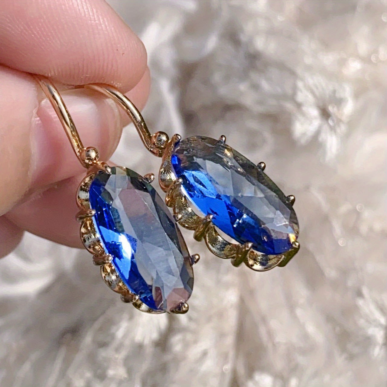 Boucles d'Oreilles Floraison Bleue Dorée | Or