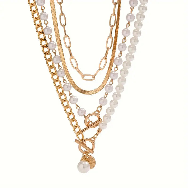 Parure Collier Chaîne Serpent Vintage Perle et Or | Or