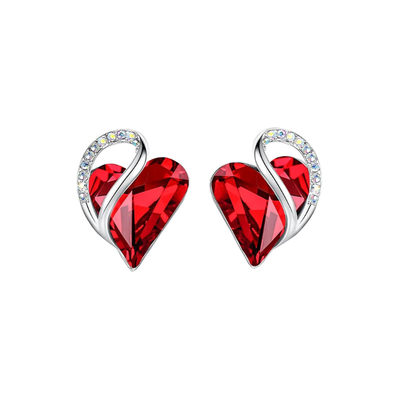 Boucles d'Oreilles Clou Cœur Infini Rubis | Or Blanc