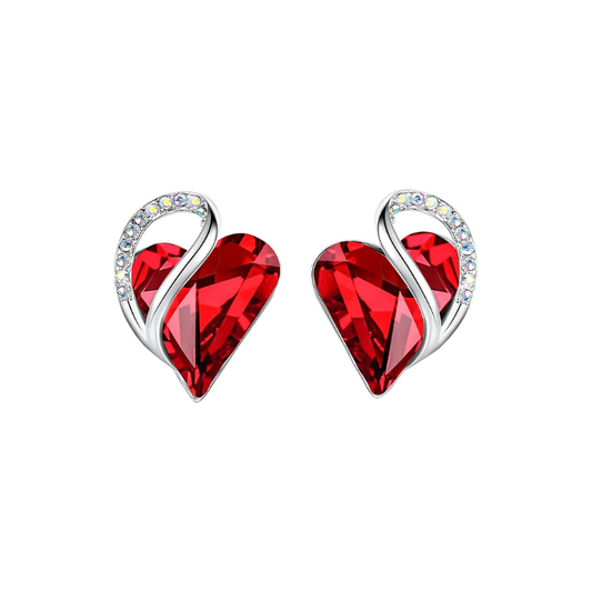 Boucles d'Oreilles Clou Cœur Infini Rubis | Or Blanc