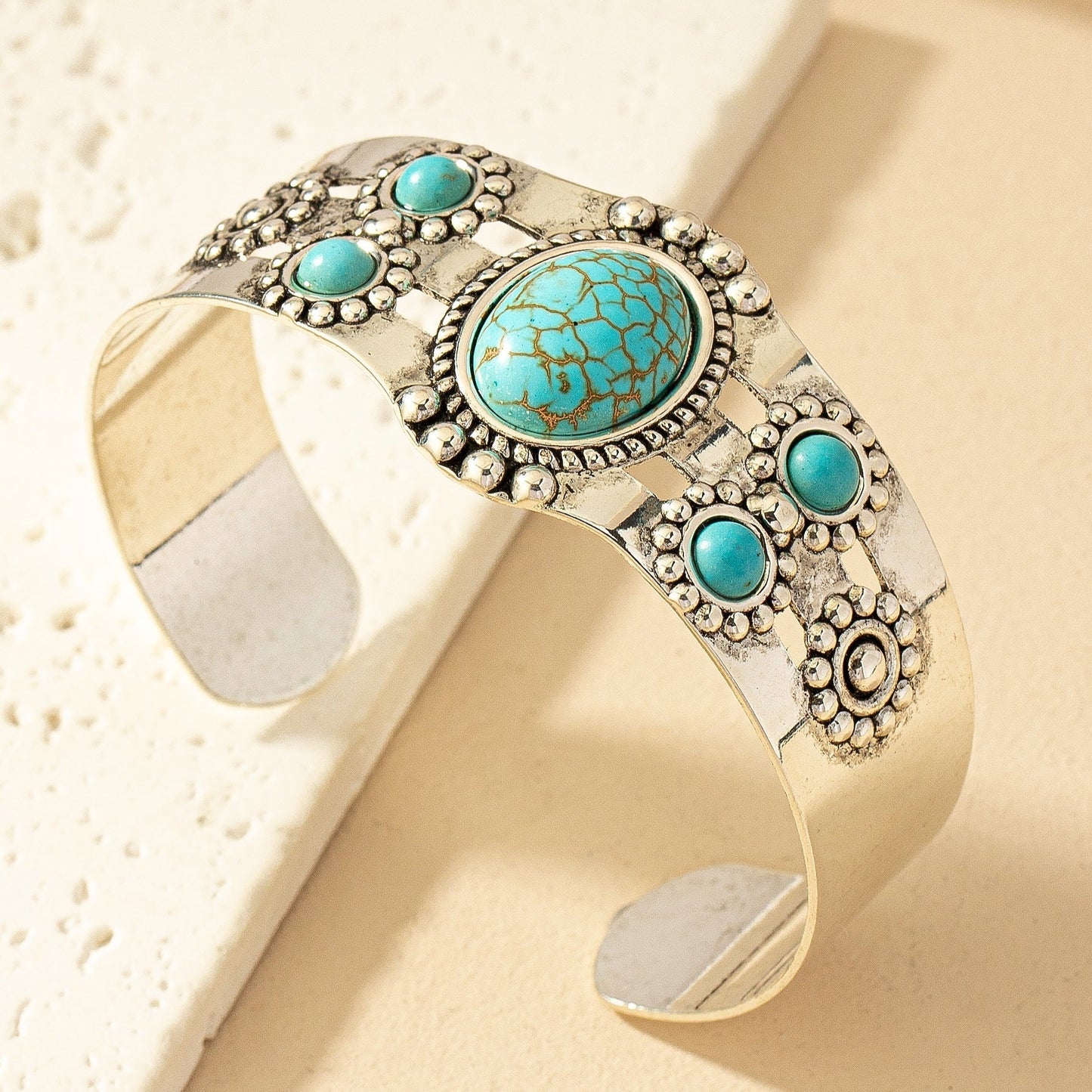 Bracelet Manchette Turquoise Seren | Or Blanc