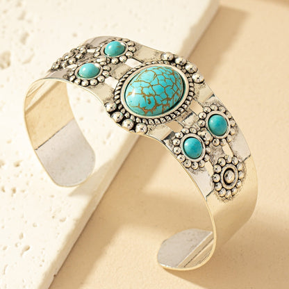 Bracelet Manchette Turquoise Seren | Or Blanc