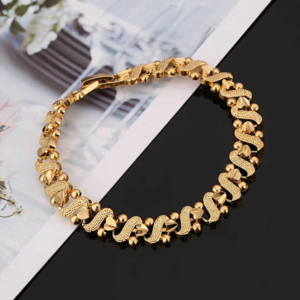 Bracelet Vague Ornée Lis | Or