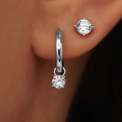Boucles d'Oreilles Créoles Pierre Larmes de Lune | Or Blanc