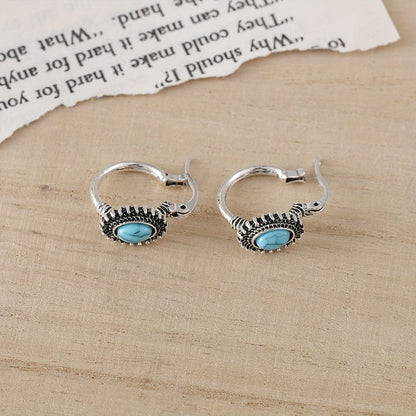 Boucles d'Oreilles Créoles Crête Turquoise | Or Blanc