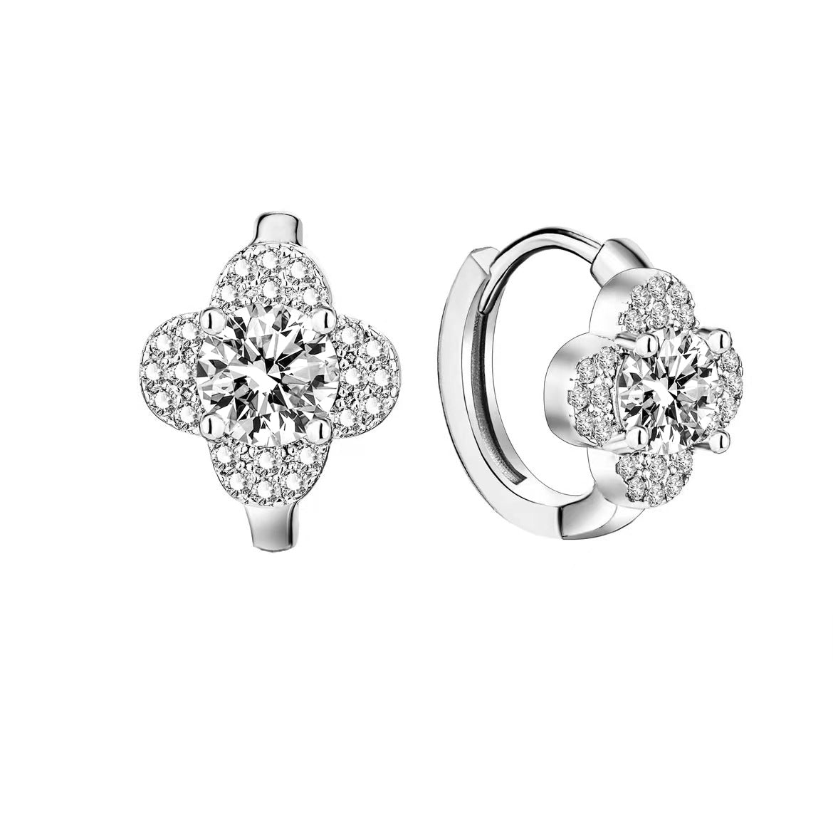 Boucles d'Oreilles Trèfle | Or Blanc