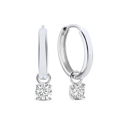 Boucles d'Oreilles Créoles Pierre Larmes de Lune | Or Blanc