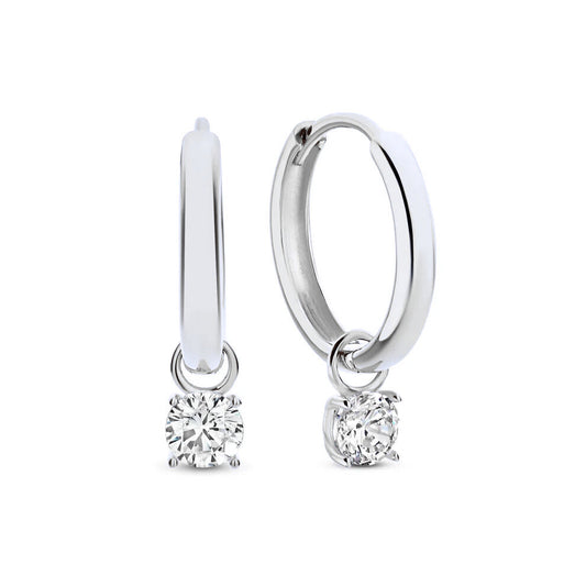 Boucles d'Oreilles Créoles Pierre Larmes de Lune | Or Blanc