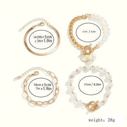 Parure 4 Bracelets Chic Serpent Perles et Mailles | Or