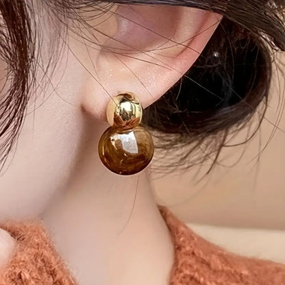 Boucles d'Oreilles Pendantes Ambre Aurélie | Or