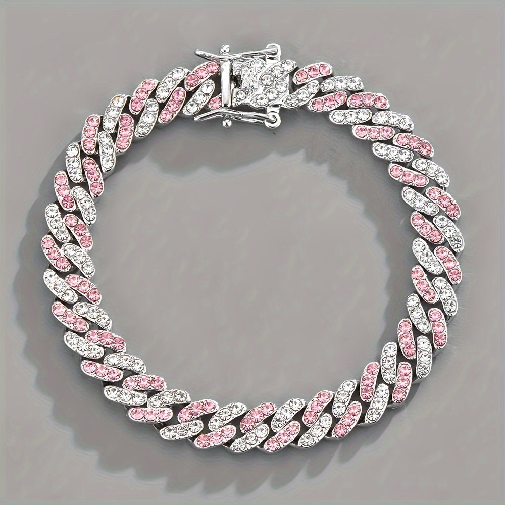 Bracelet Maille Cubaine Blush Arctique | Or Blanc