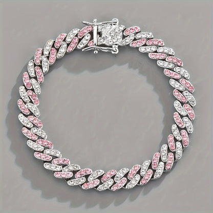 Bracelet Maille Cubaine Blush Arctique | Or Blanc