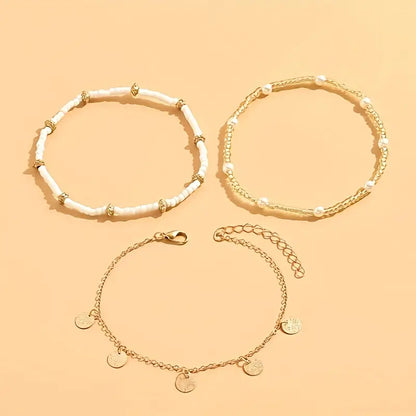 Parure 3 Bracelets de Cheville Multicouches Charme Côtier | Or