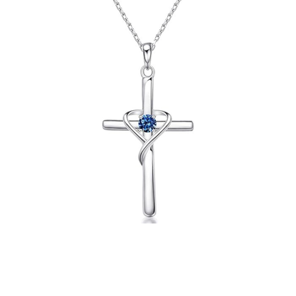 Collier Croix Saphir | Or Blanc