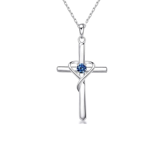 Collier Croix Saphir | Or Blanc