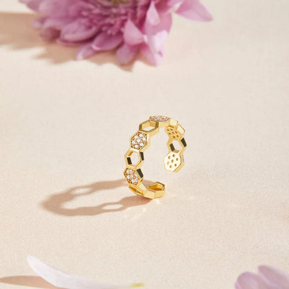 Bague Nid d'Abeille Cristal | Or