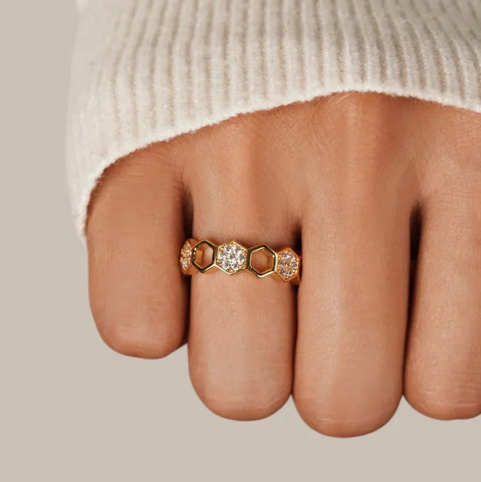 Bague Nid d'Abeille Cristal | Or