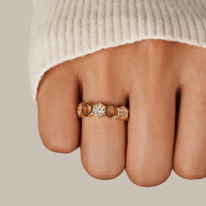 Bague Nid d'Abeille Cristal | Or