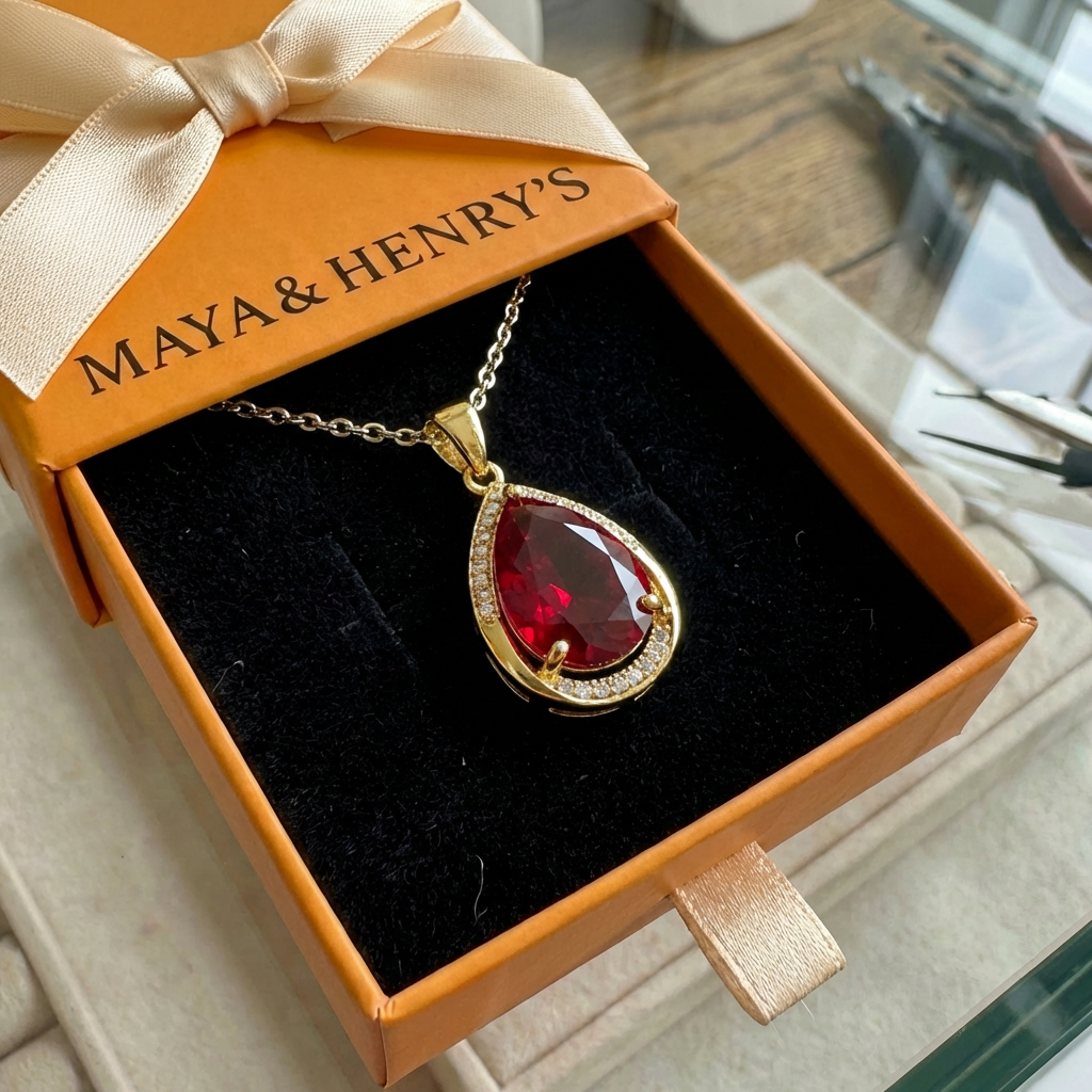 Collier Pendentif Larme Rubis | Or