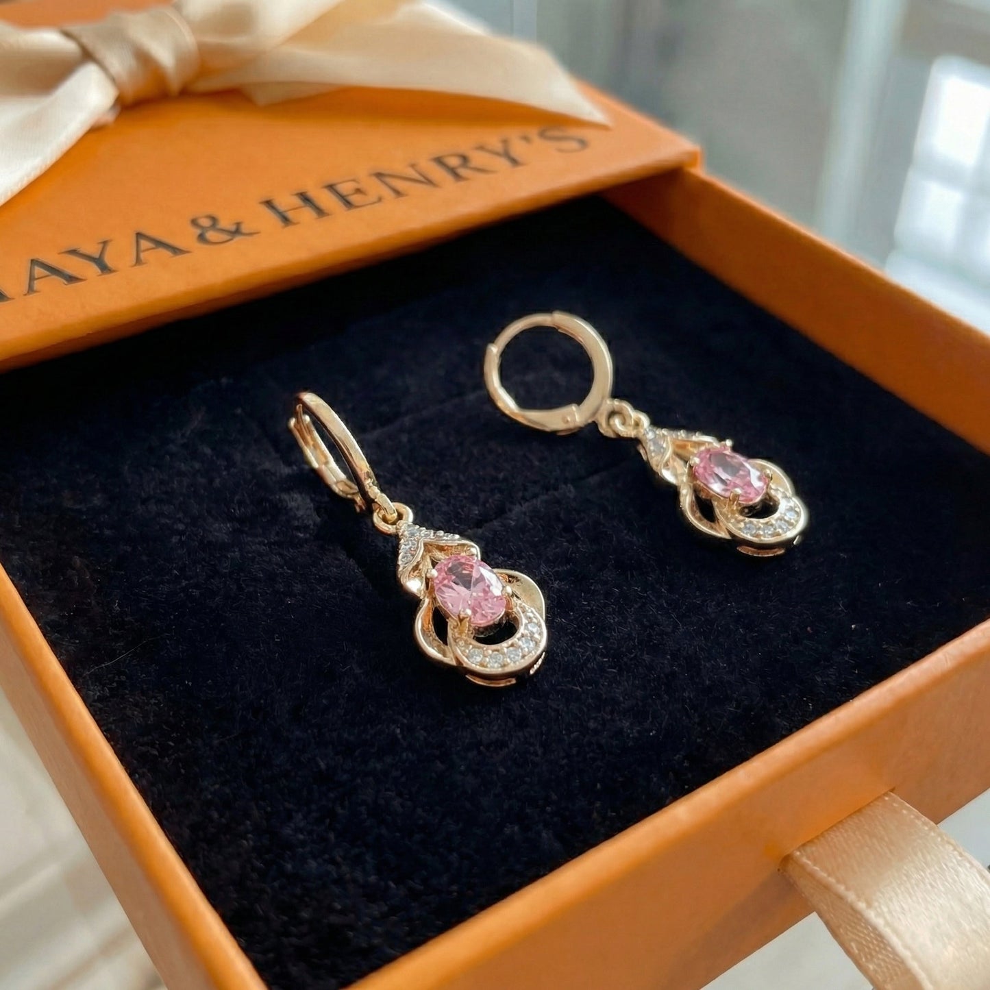 Boucles d'Oreilles Larme Blush Clair de Lune | Or Rose