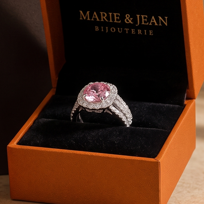 Bague Halo Impératrice Rosée | Or Blanc